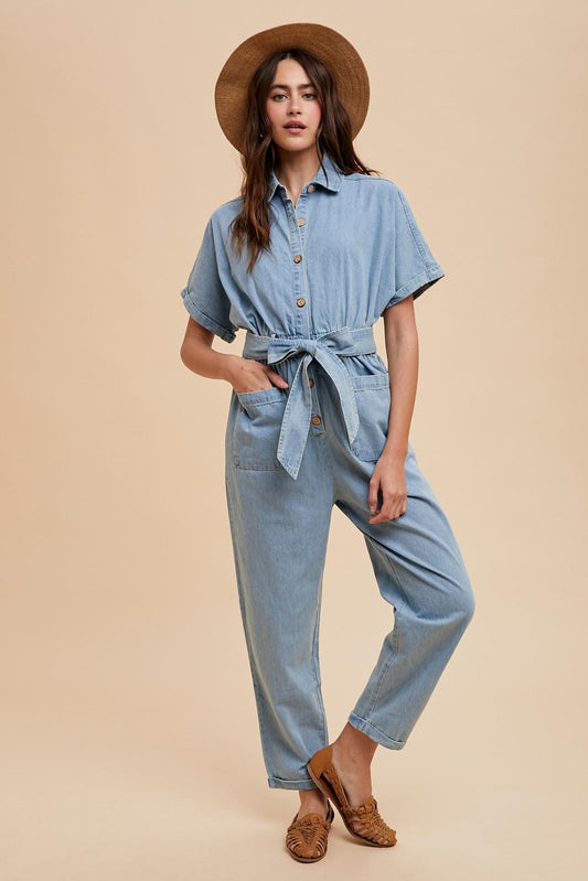 Denim Collared Jumpsuit