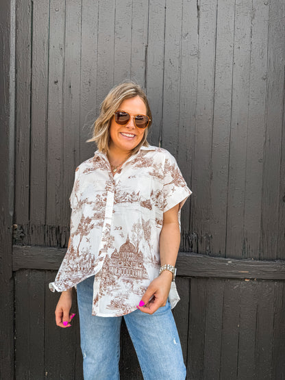 Latte Toile Print SS Blouse (Umgee)