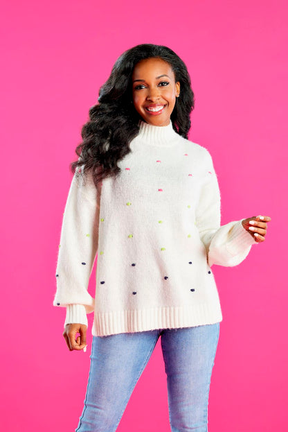 Novie White Pom-Pom Sweater