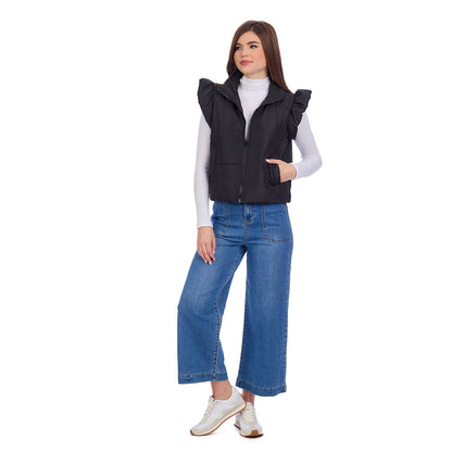 Black Lile Ruffle Quilted Vest
