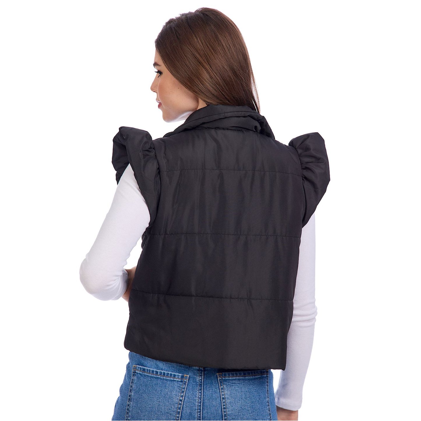 Black Lile Ruffle Quilted Vest