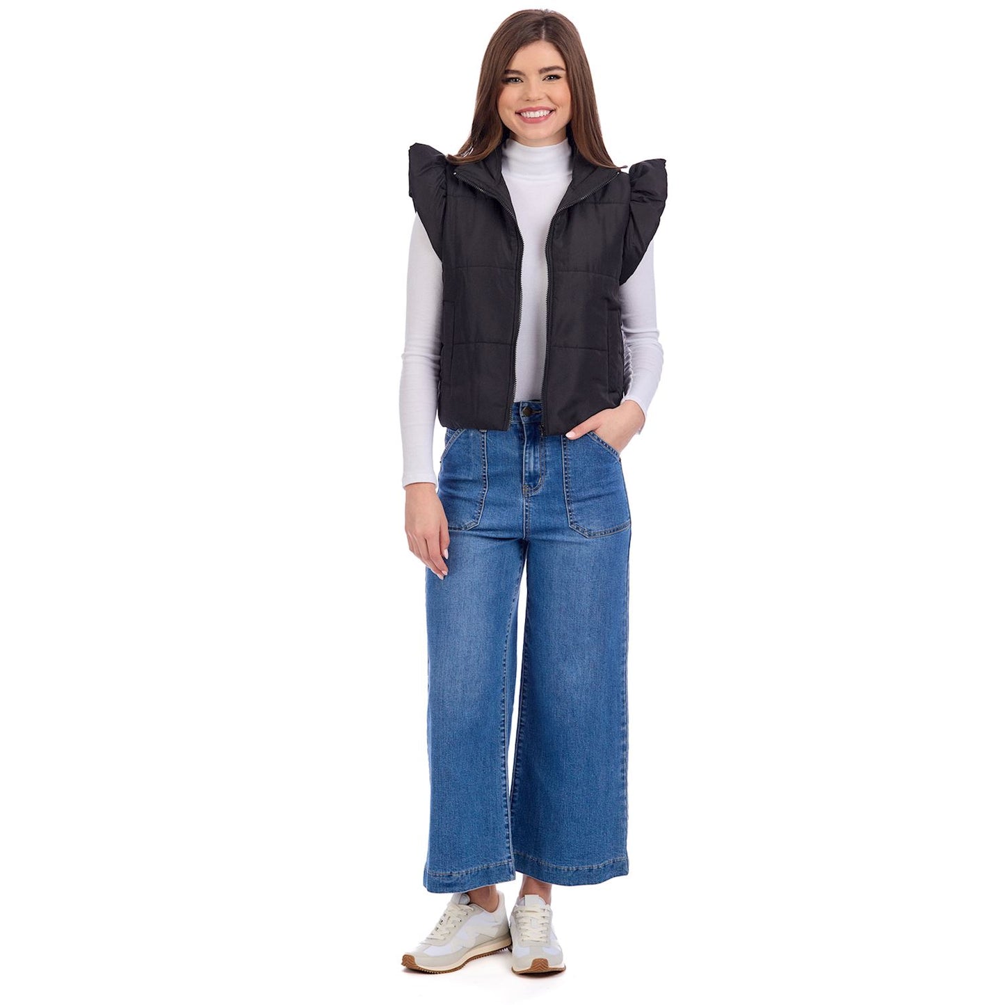 Black Lile Ruffle Quilted Vest
