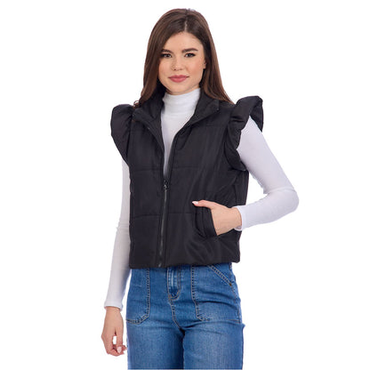 Black Lile Ruffle Quilted Vest