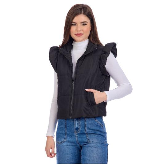 Black Lile Ruffle Quilted Vest