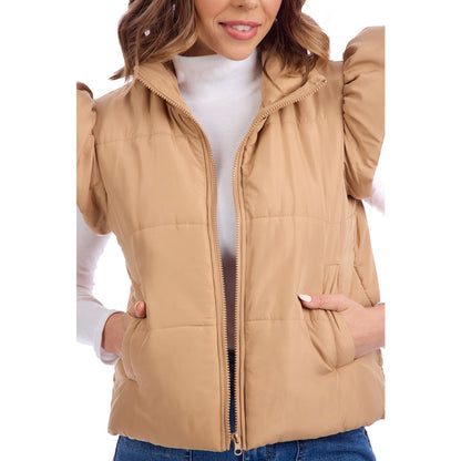 Tan Lile Ruffle Quilted Vest