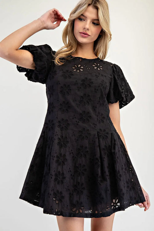Lace Bubble Sleeve Mini Dress