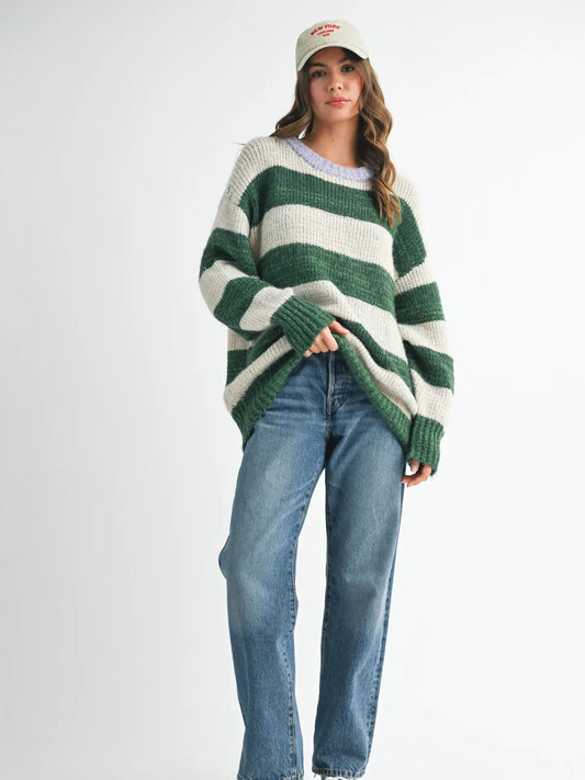 Olive Oversized Striped Sweater