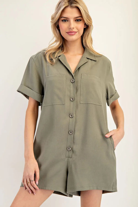 Short Sleeve Button Down Romper