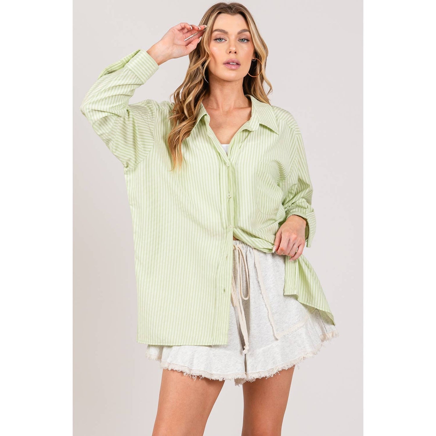Green Oversized Button-Up(Sage&fig)