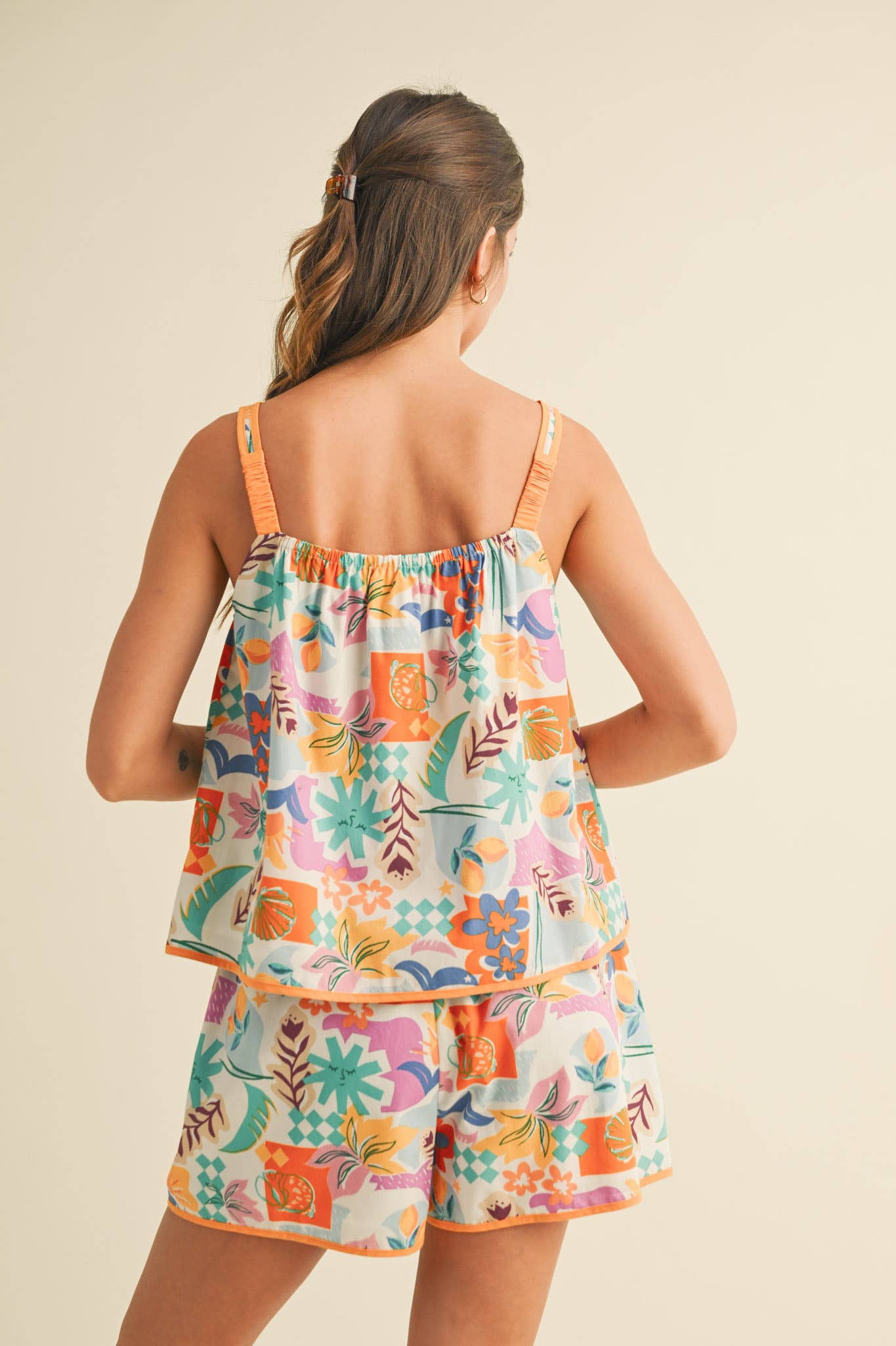Orange Summer Multi Print Short