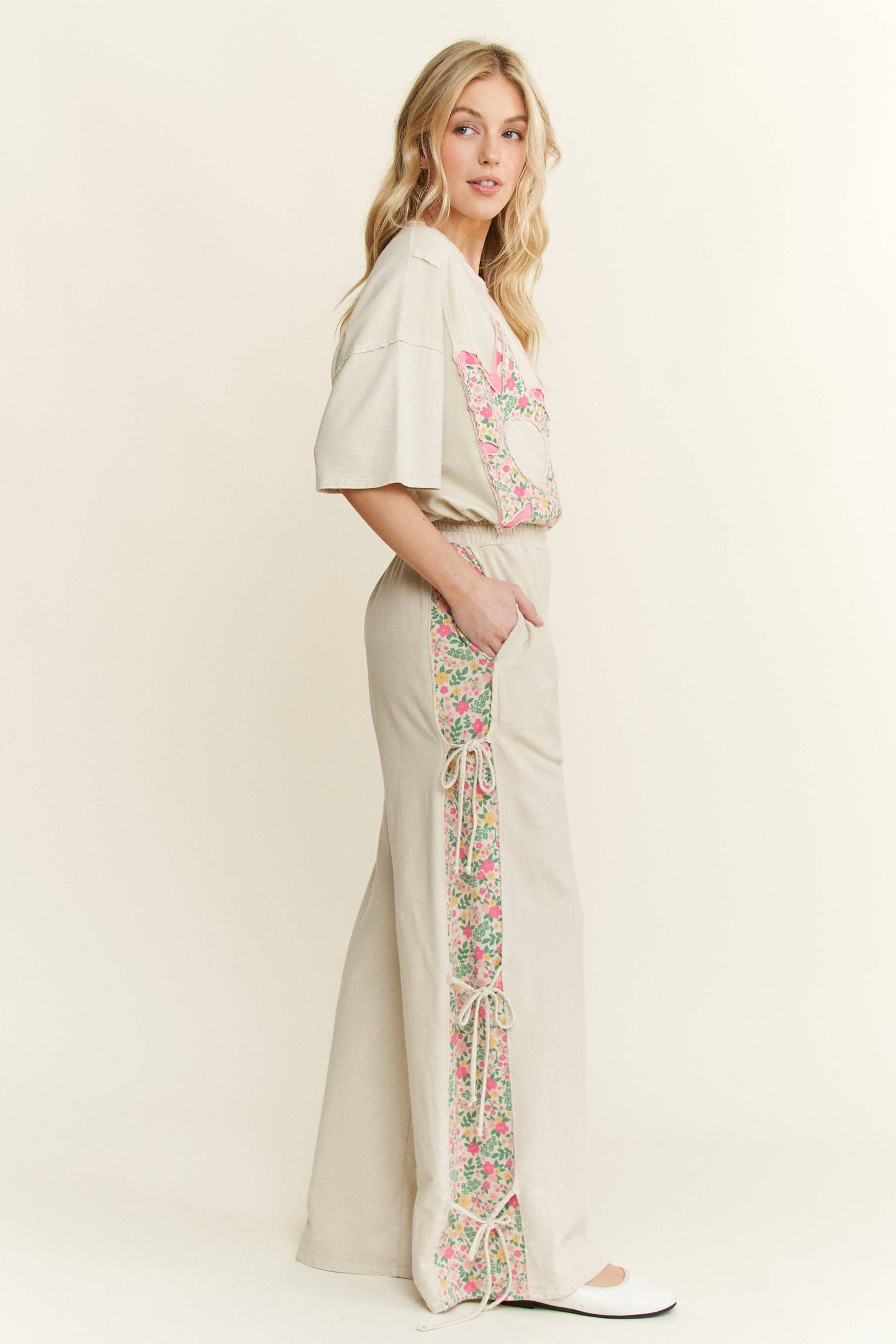 Natural Mineral Washed Floral Flower Patched Shirt