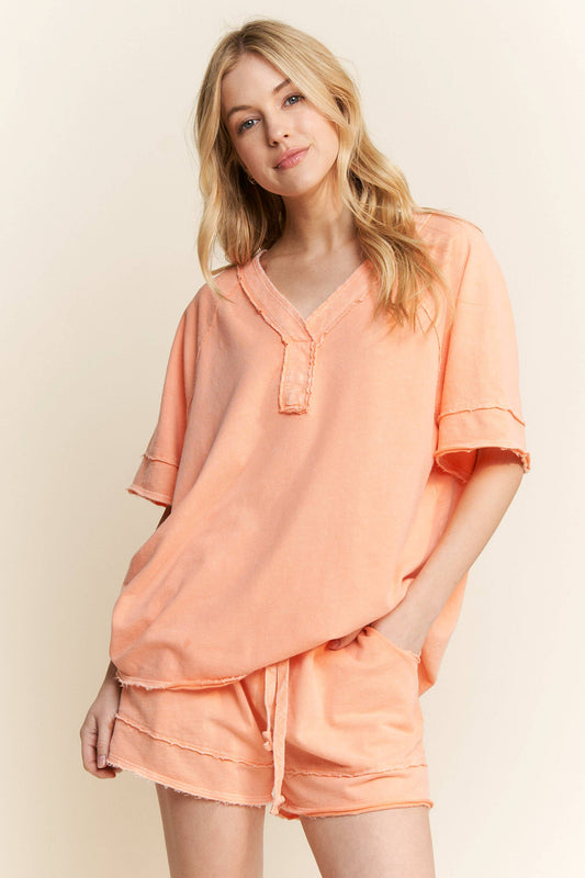 Papaya Mineral Washed V-Neck Soft Tee