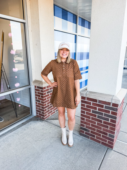 Brown Polka Dot Denim Dress