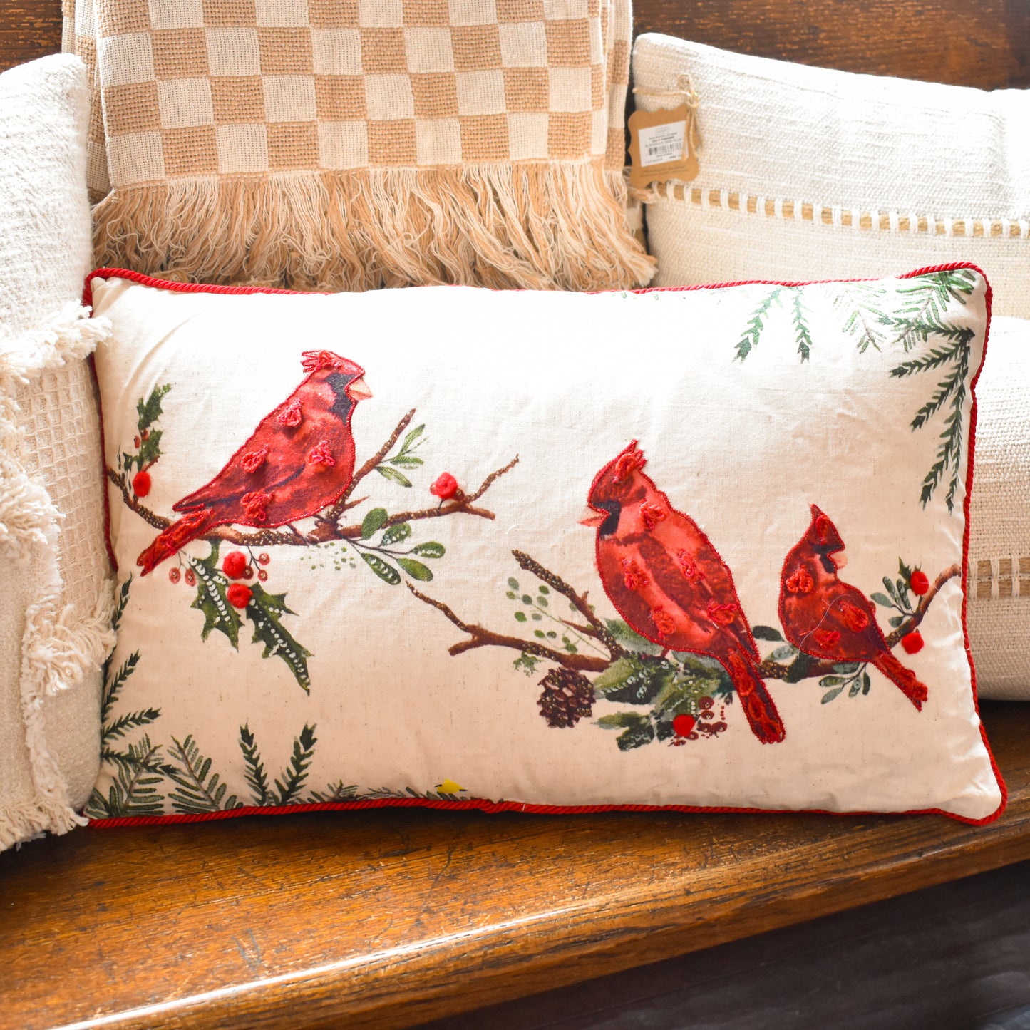 Cardinals on Branches Lumbar Pillow 20" x 12"