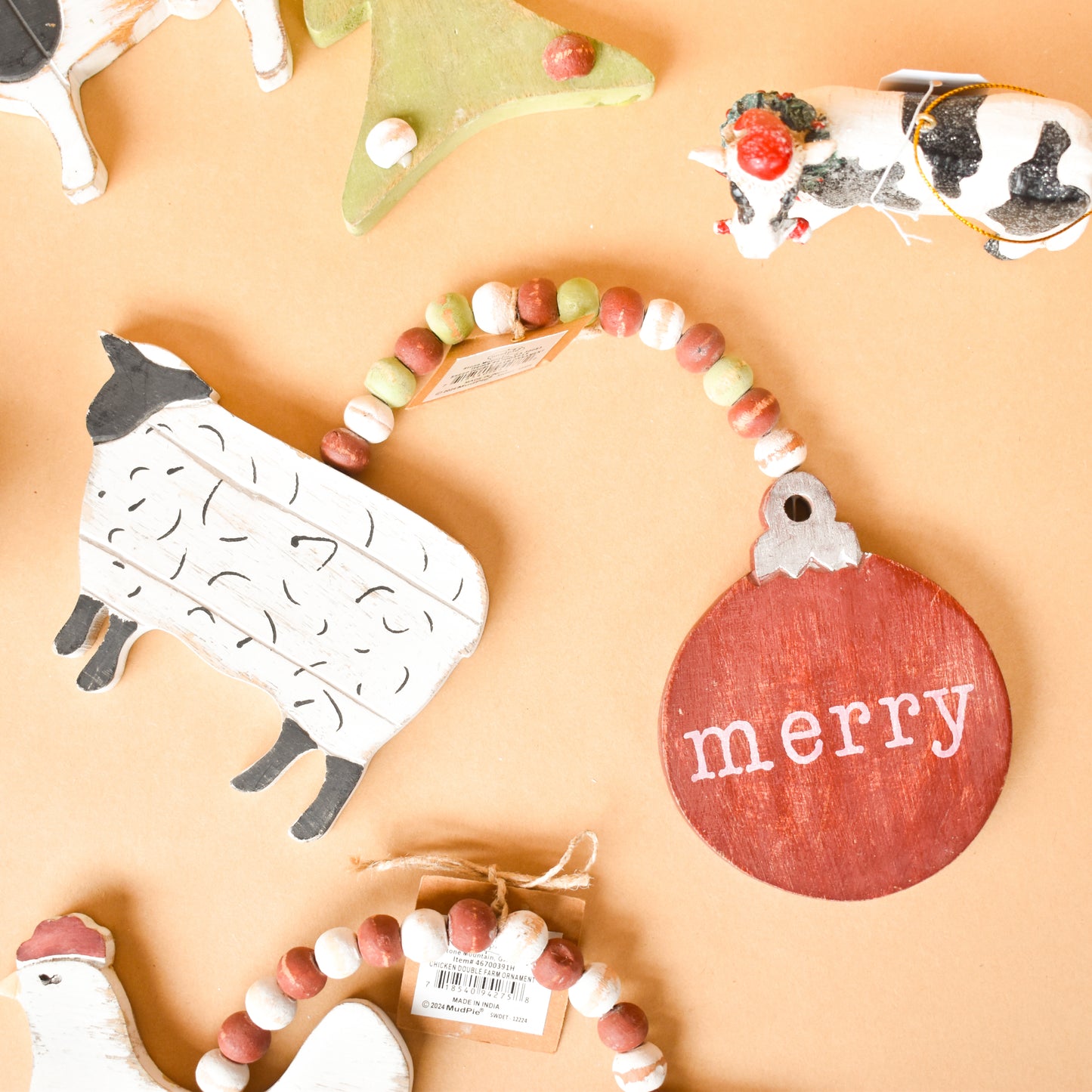 Double Farm Animal Ornaments (Mud Pie)