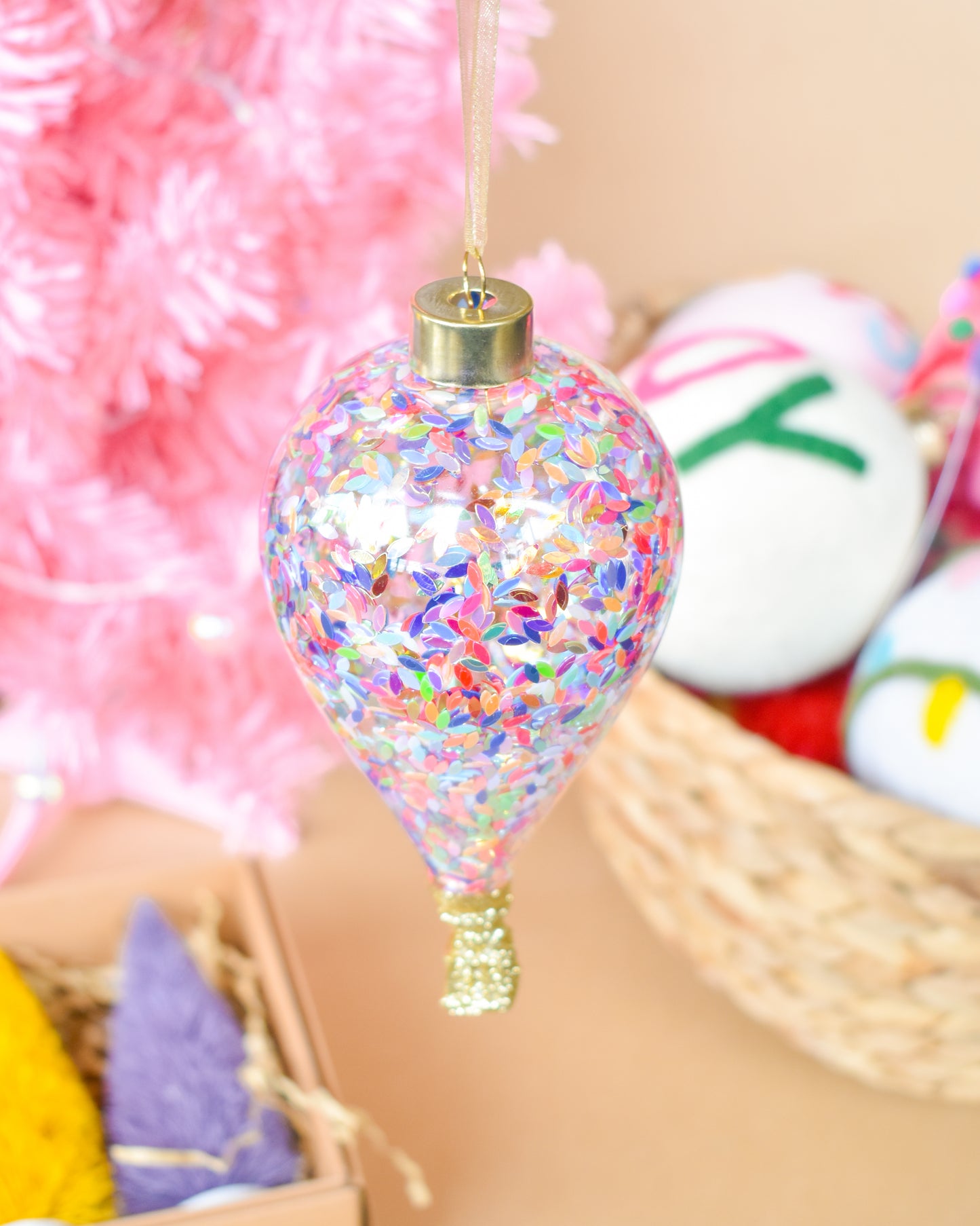 Confetti Hot Air Balloon Glass Ornament (Karma)