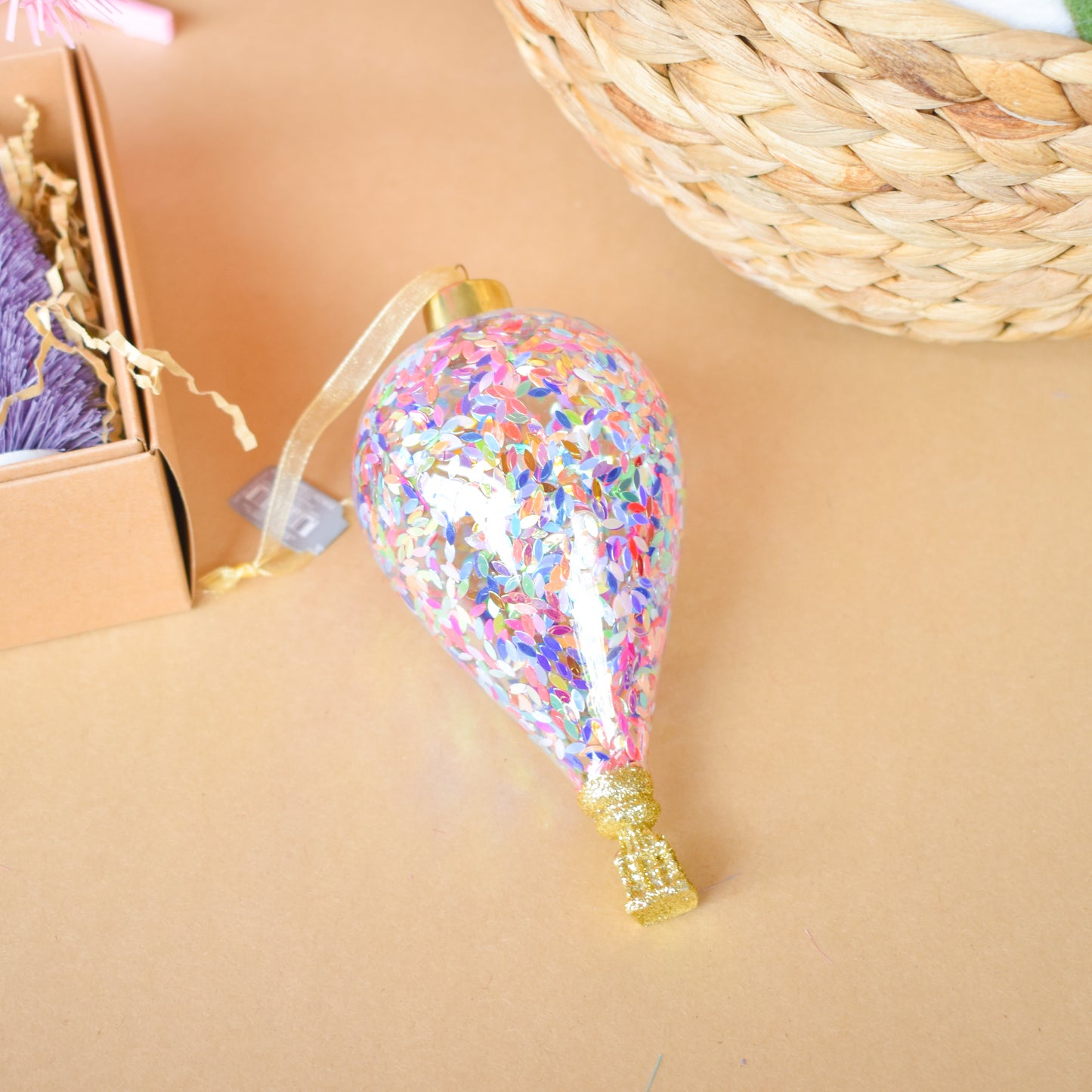 Confetti Hot Air Balloon Glass Ornament (Karma)