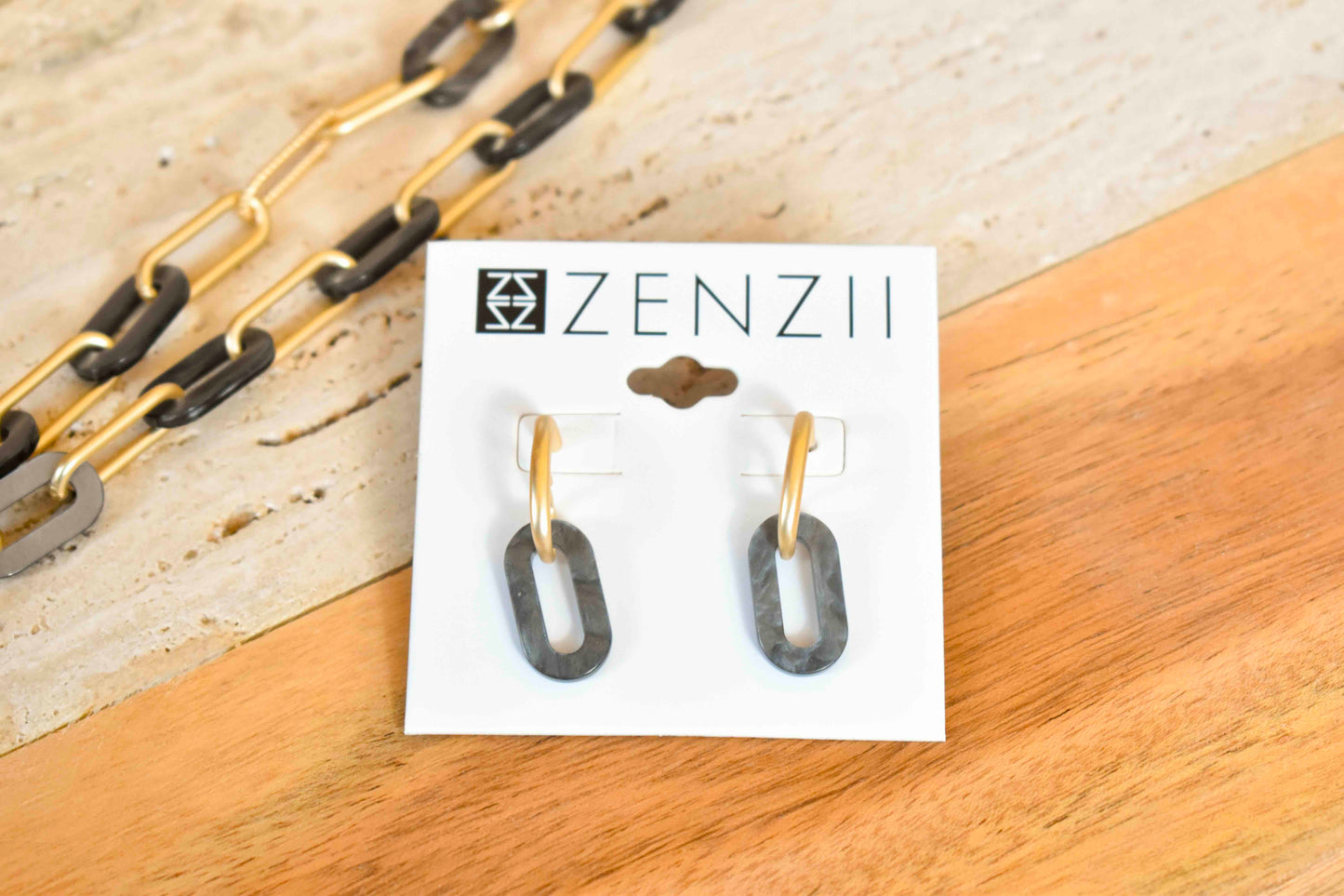 Marbled Resin Link Drop Earrings (Zenzii)