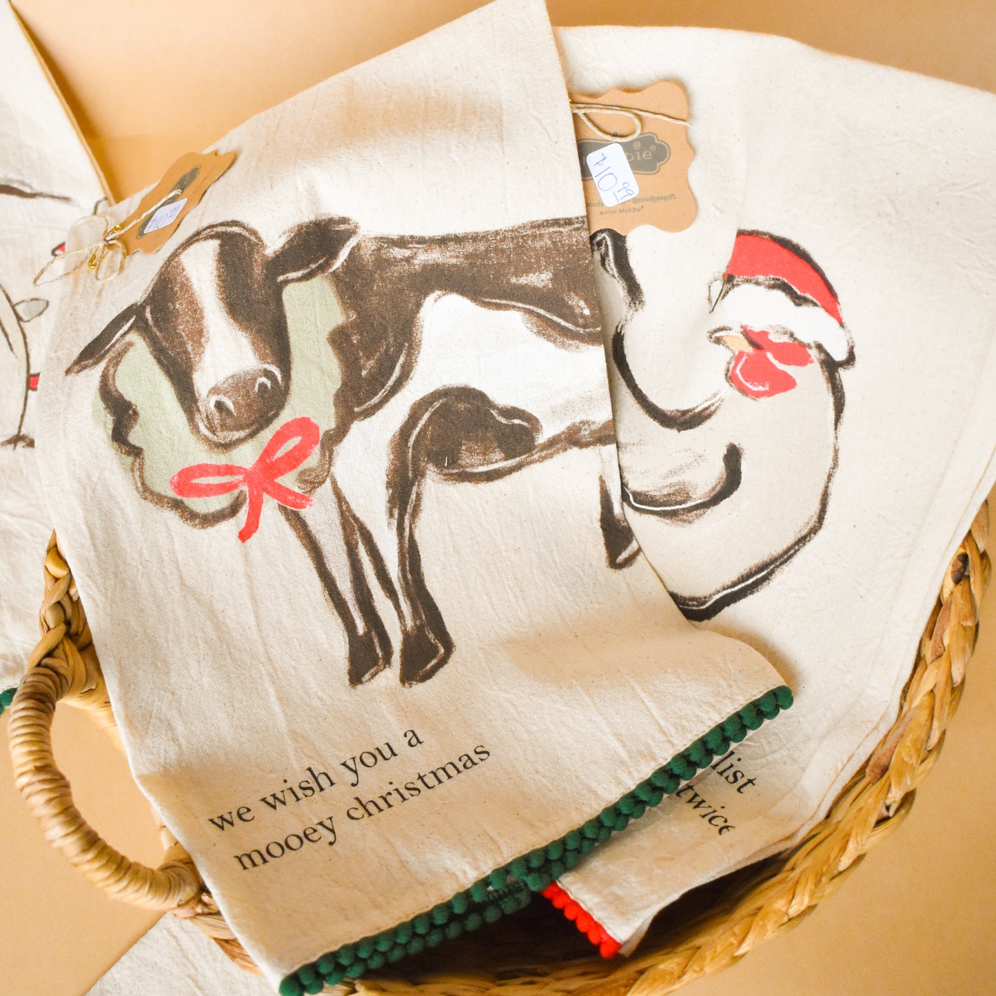 Christmas Farm Pom Towels (Mud Pie)