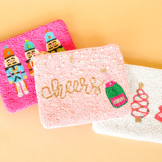 Holiday Beaded Zipper Pouch (Mud Pie)