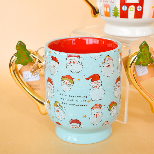 Blue Santa Pedestal Mugs (Mud Pie)