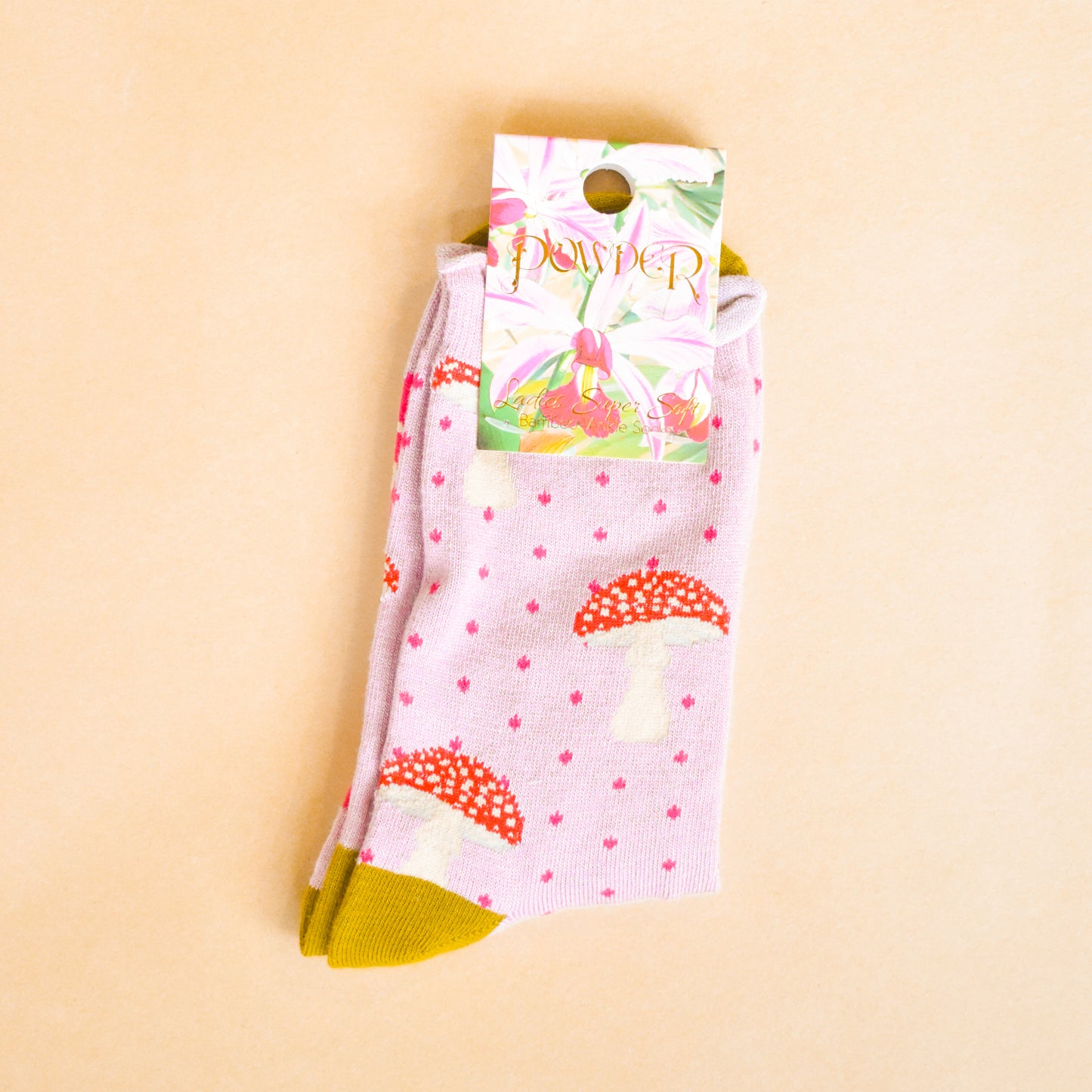 Tiny Toadstools Ankle Socks (Powder)