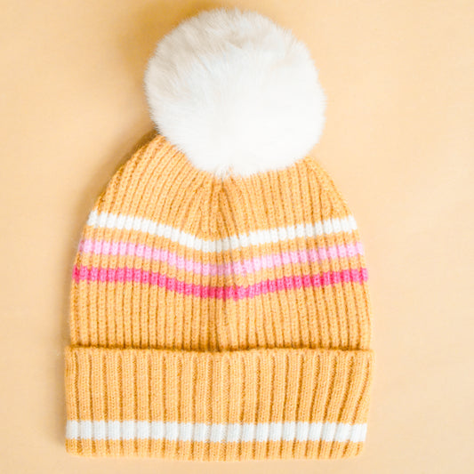 Maeve Tan Beanie w/White Pom (Shiraleah)