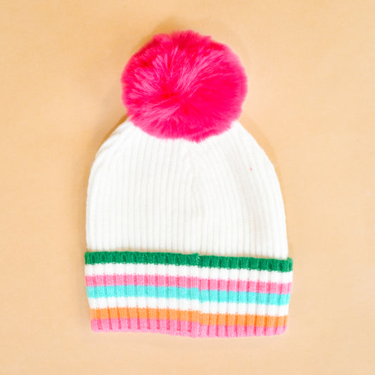 Parker Ivory Beanie w/Fuchsia  Beanie (Shiraleah)