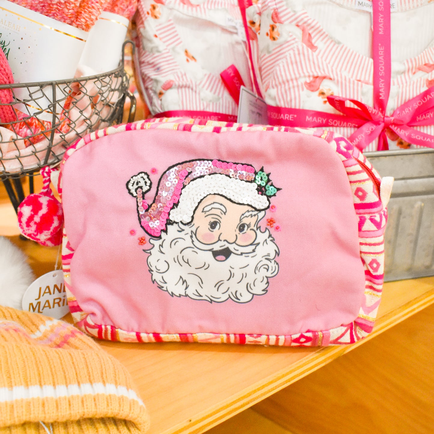 Tickeled Pink Santa Zipper Pouch (Jane Marie)