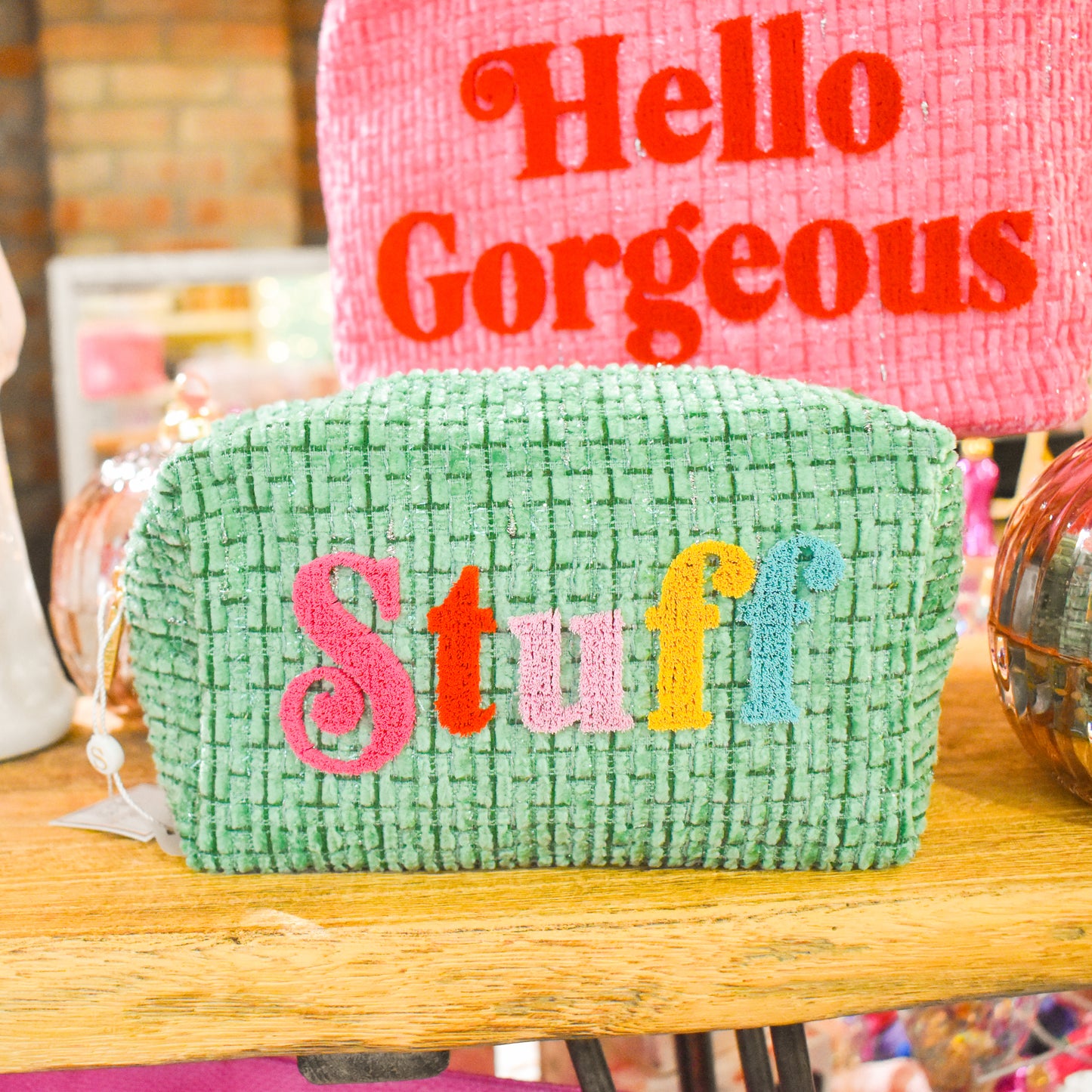 Stuff Green Zipper Pouch (Shiraleah)