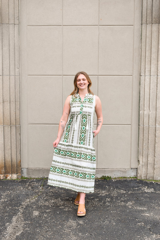 White/Green Sleeveless Maxi (Elan)