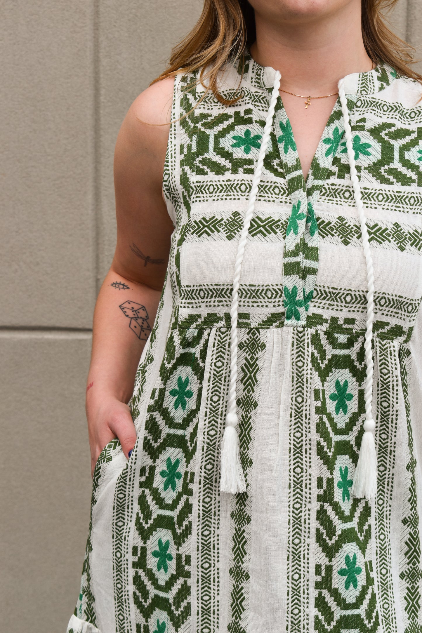 White/Green Sleeveless Maxi (Elan)
