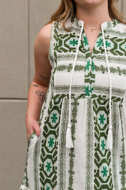 White/Green Sleeveless Maxi (Elan)