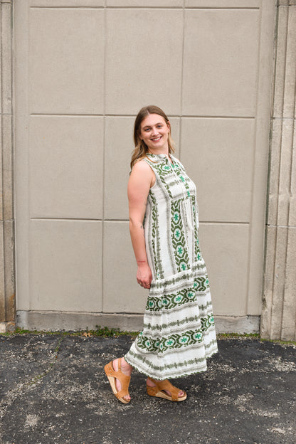 White/Green Sleeveless Maxi (Elan)