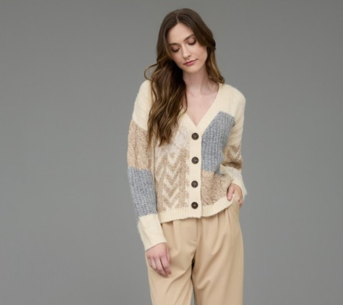 Patchwork Cable Knit Cardigan