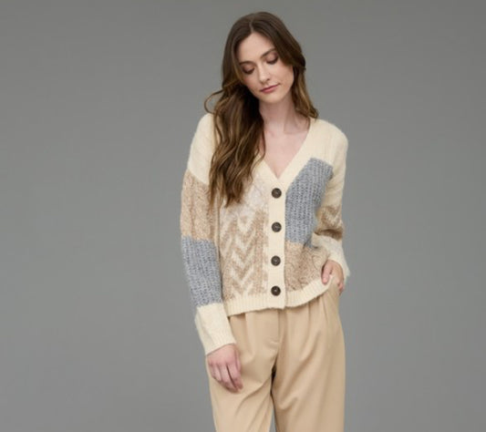 Patchwork Cable Knit Cardigan