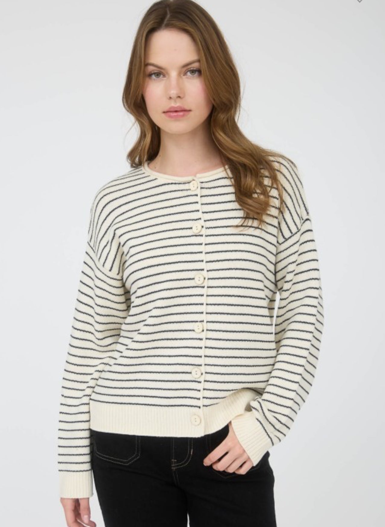 Cream Stripe Button Down Cardigan