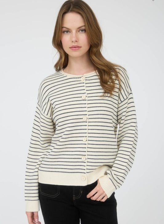Cream Stripe Button Down Cardigan