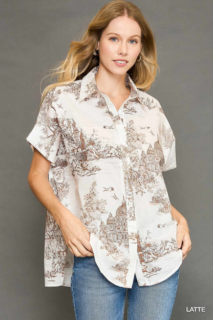 Latte Toile Print SS Blouse (Umgee)
