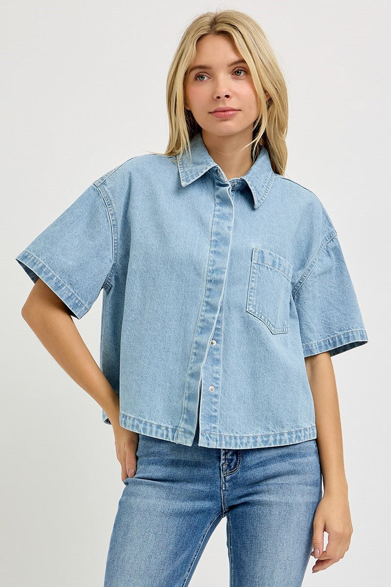 Over Size Cropped Denim Shirt
