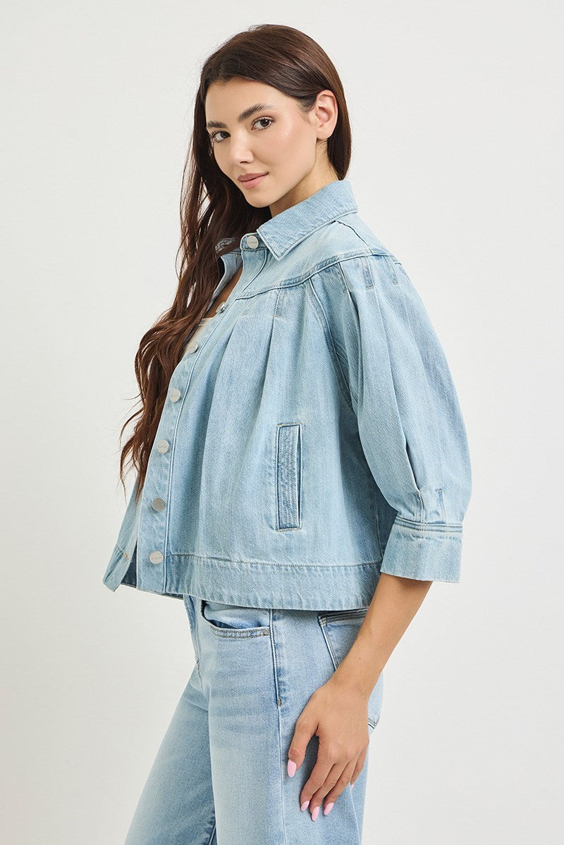 Flowy Denim Jacket W/Pleats