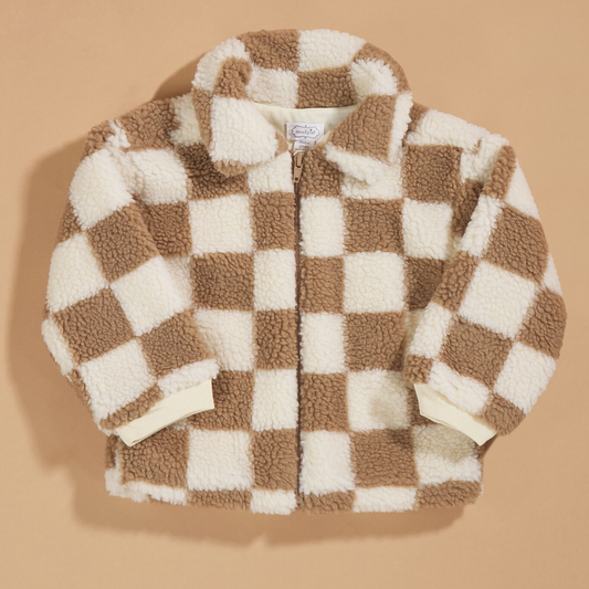 Tan Check Sherpa Jacket (Mud Pie)