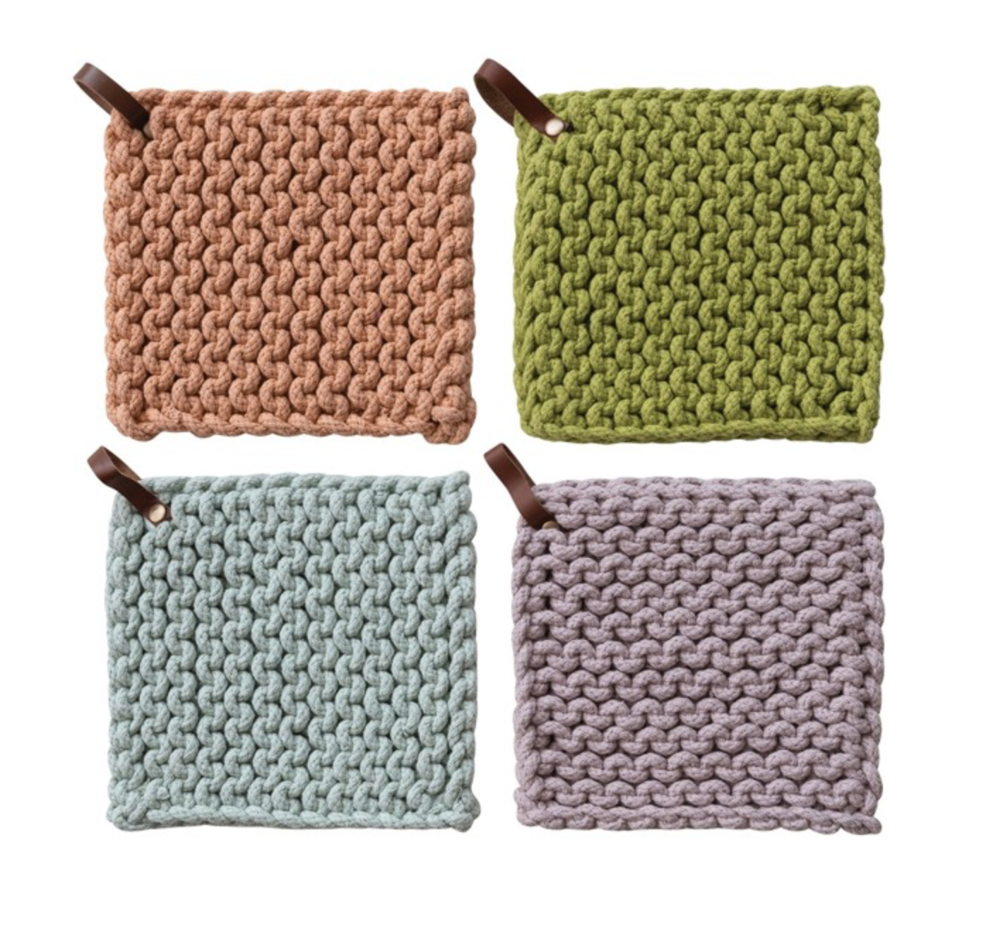 Cotton Crochet Pot Holder w/Leather Loop (Hazel Mazel)