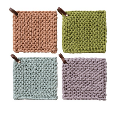 Cotton Crochet Pot Holder w/Leather Loop (Hazel Mazel)