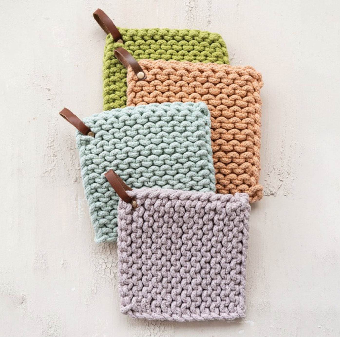 Cotton Crochet Pot Holder w/Leather Loop (Hazel Mazel)