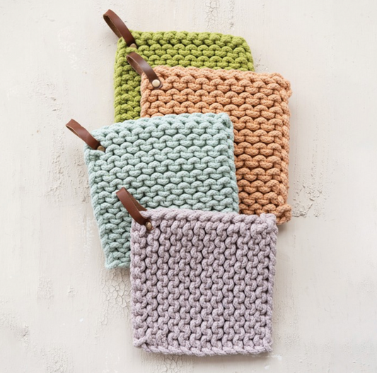 Cotton Crochet Pot Holder w/Leather Loop (Hazel Mazel)