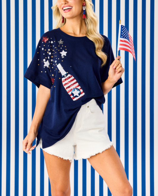 Navy 4th of July Sparkle Top (One Size)