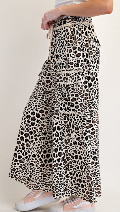 Animal Print Terry Knit Wide Leg