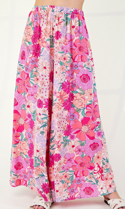 Blush Floral Rayon Wide Leg Pants