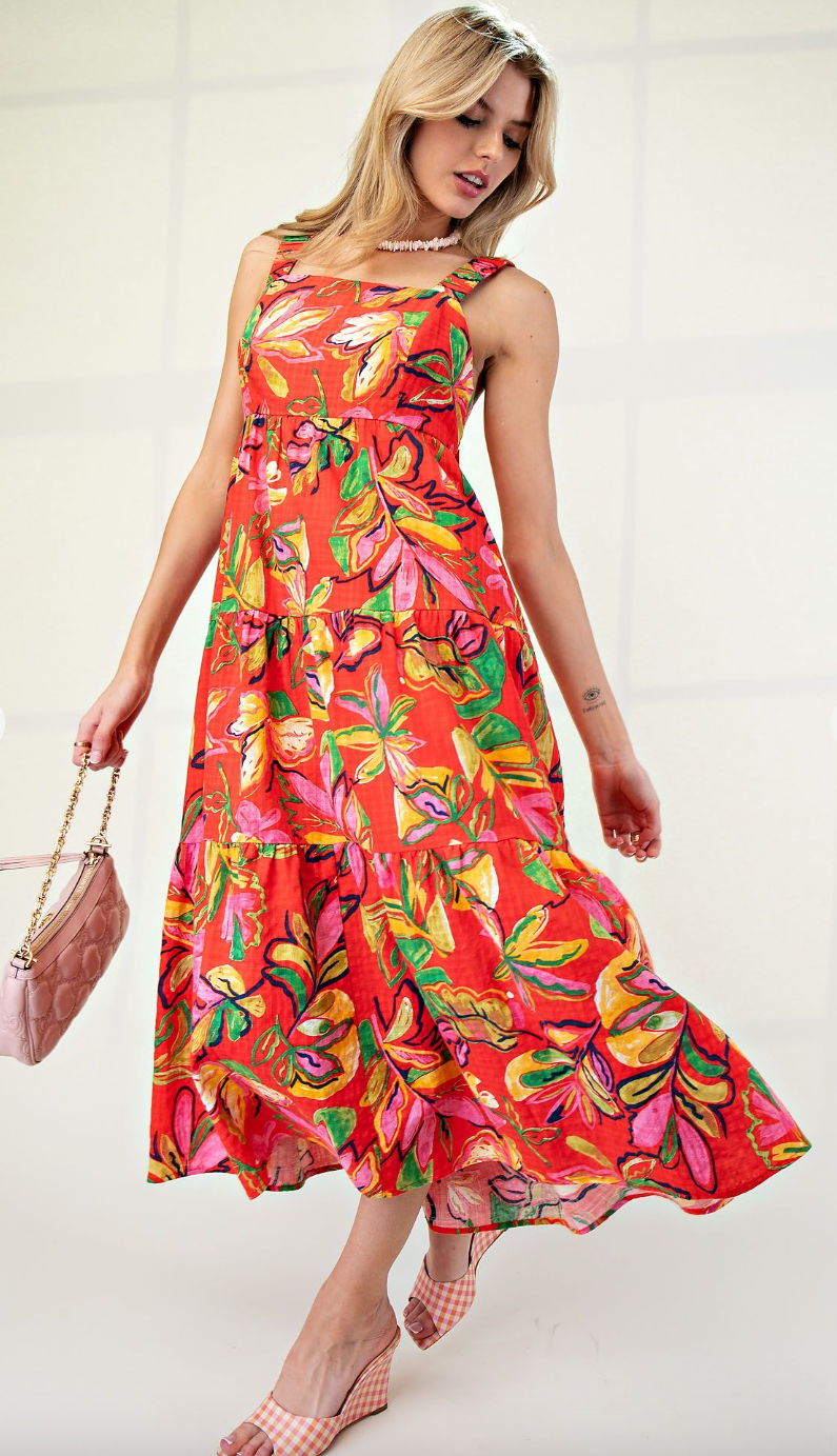 Hot Coral Floral Maxi